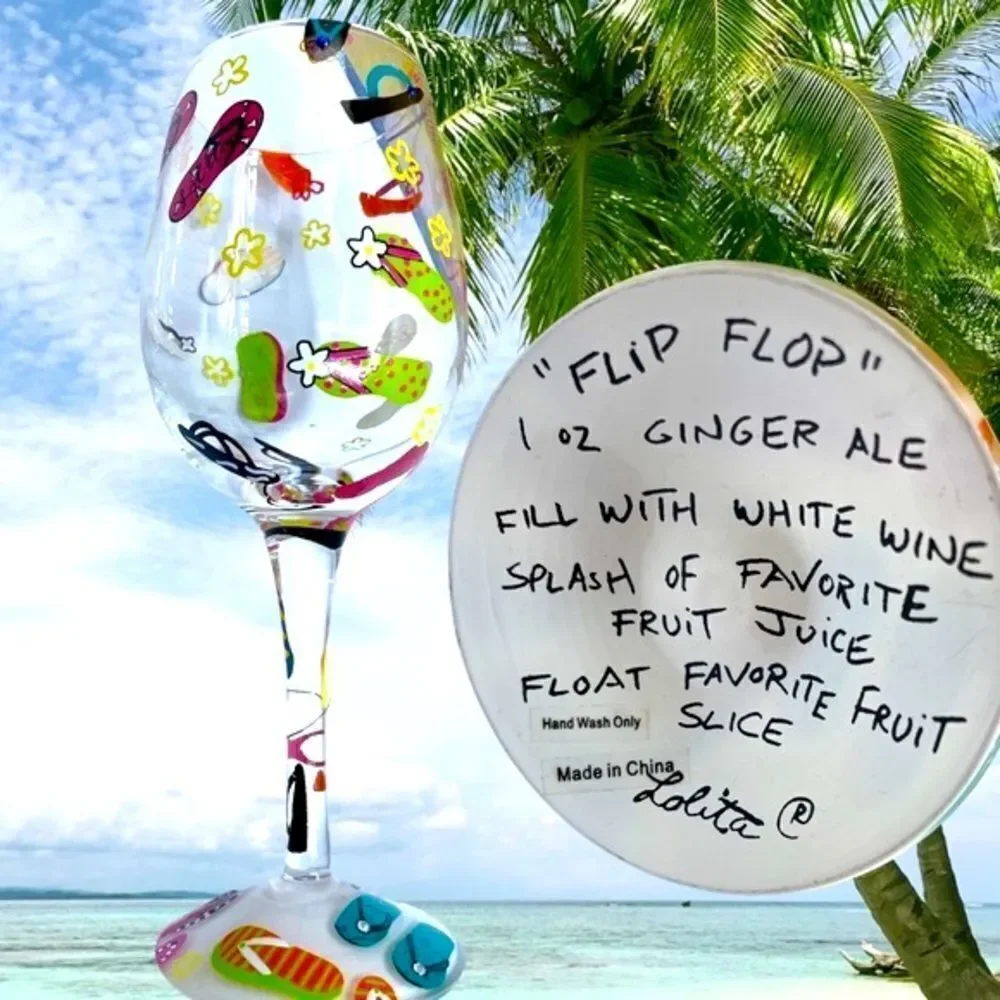 Lolita “Flip Flop” wine glass l Love My Wine l Hand-Painted Collectable